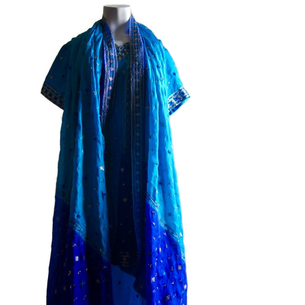 Indian Pakistani Blue Gold Party Kurta Dress/Top